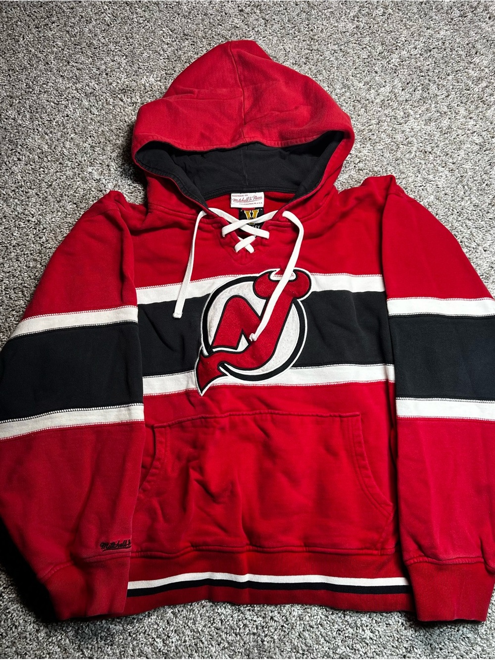 Mitchell & Ness Red and Black New Jersey Devils Lace-Up Hoodie